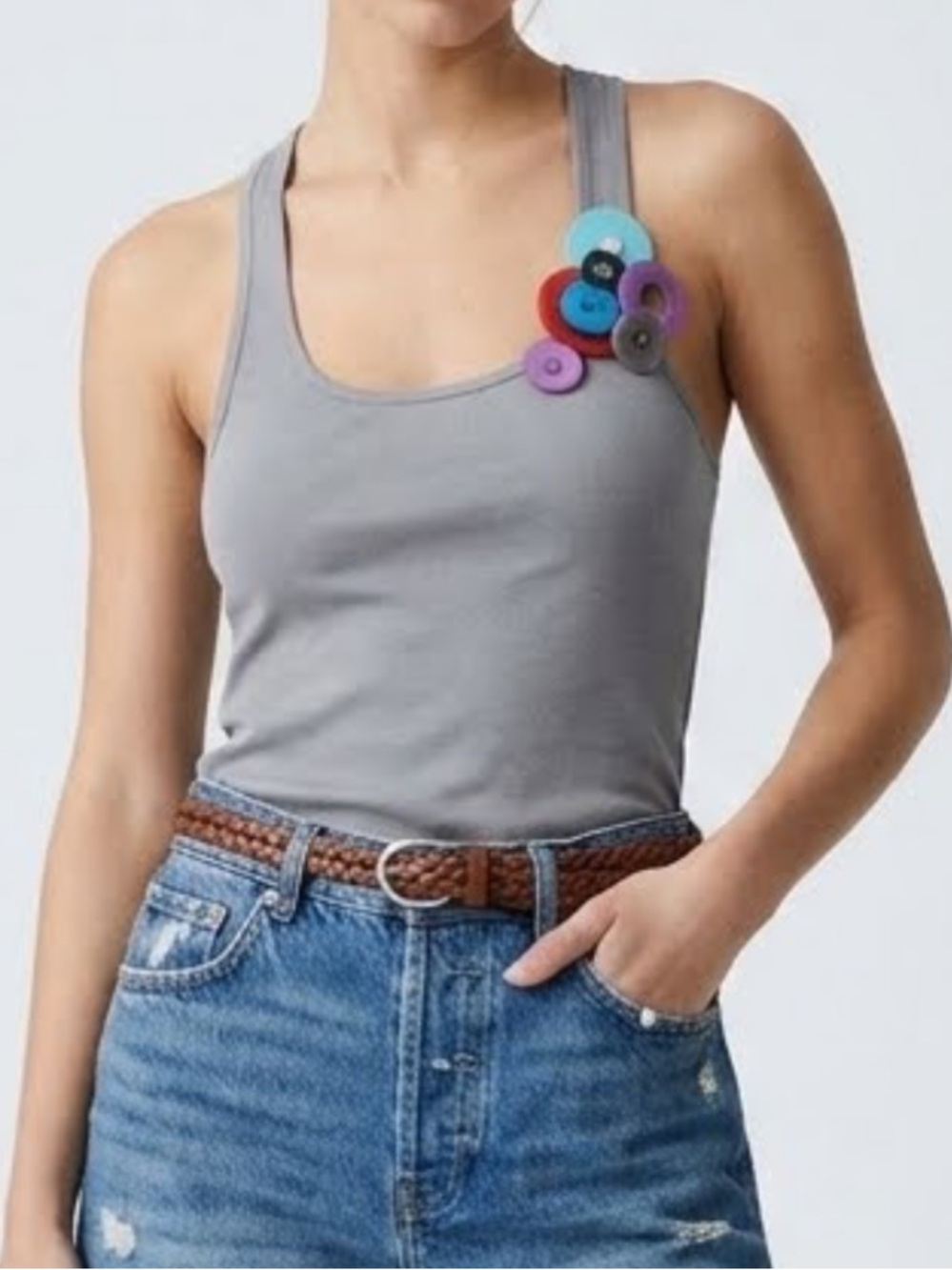 ZARA Racerback Tank Applique Accents Y2K Small
